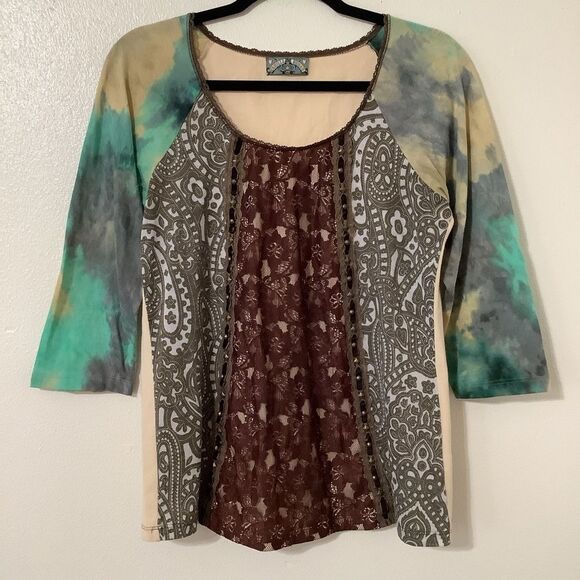 Vanilla Sugar Vintage Y2K Fairy Grunge Fairycore Boho Tie Dye Patchwork Blouse L - Picture 1 of 16